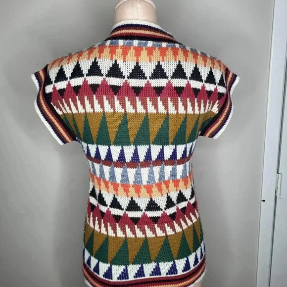 Vintage 1970's Sweater Story Vest Cardigan V Neck Womens Size Small Colorful - Picture 5 of 7